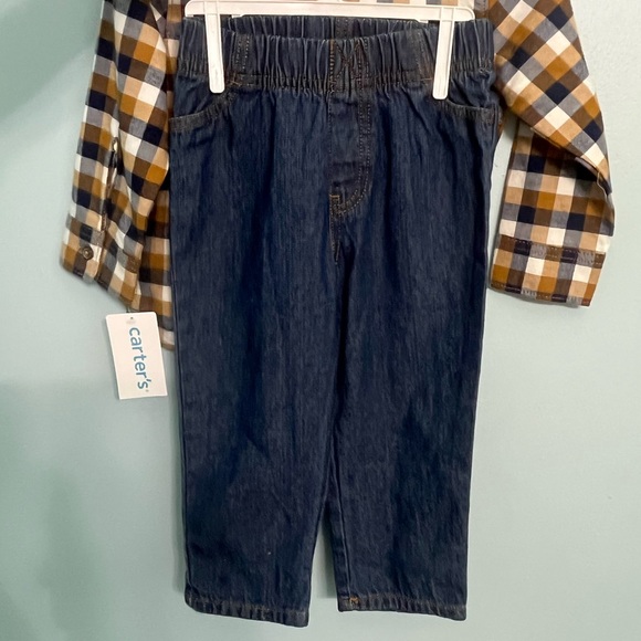 NWT Carter’s Boy 18 Month Tan/Navy Plaid Jeans 2-Piece Outfit - Picture 8 of 9